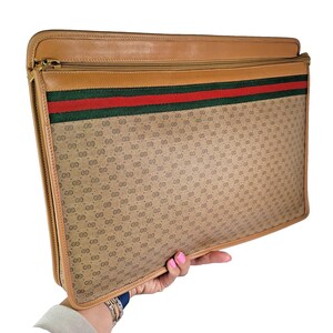 Gucci Vintage GG Supreme Web Pasta Pasta Portfólio Bolsa Bege Bege Bege Escritório, Bolsa de Trabalho Sherry Line Classic