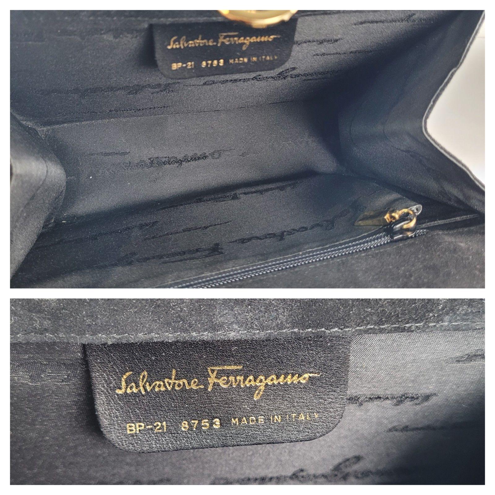 Vintage 90s Ferragamo Gancini Black Suede Shoulder Bag: Gold