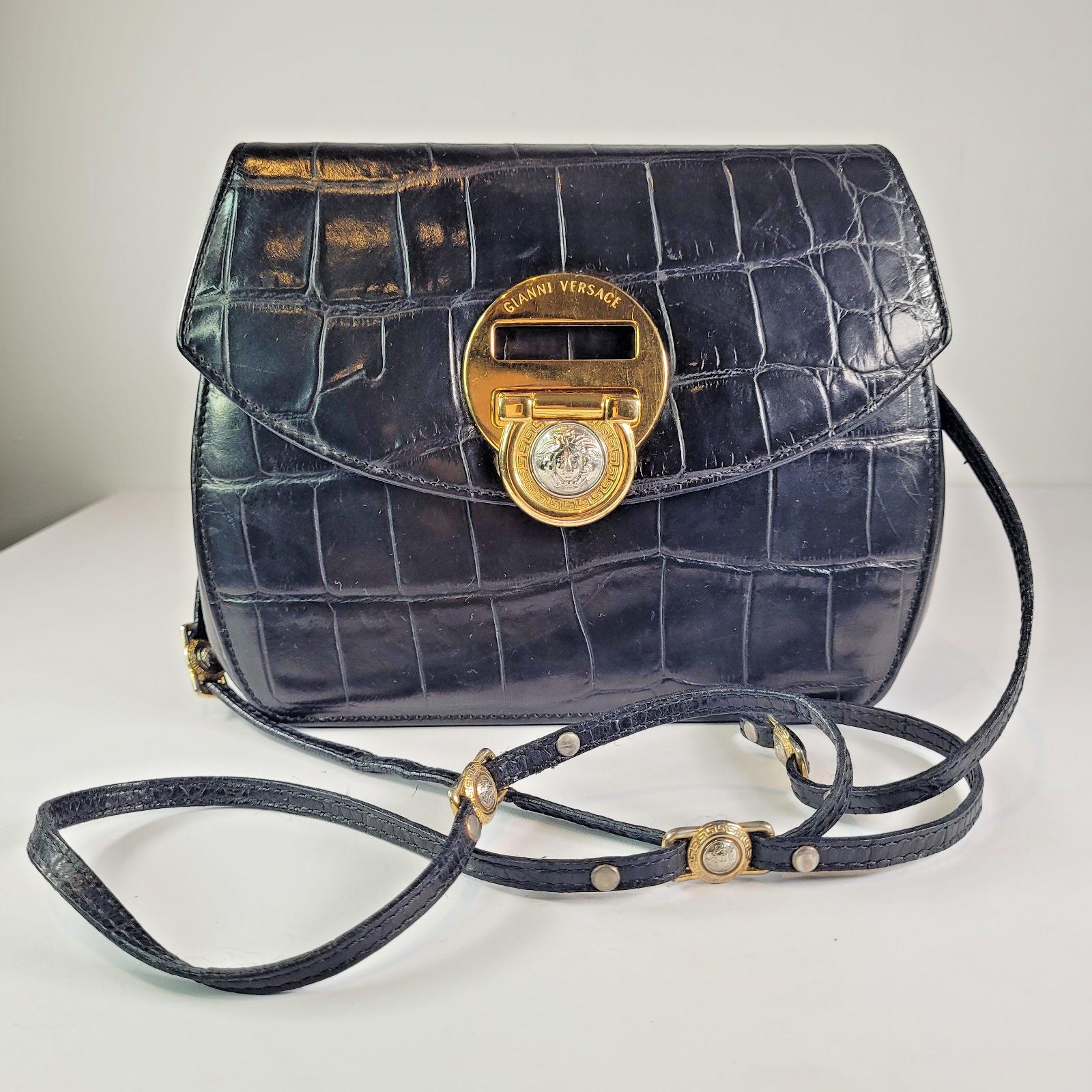 ♡ 専用 VERSACE ヴィンテージ レザーバッグ Versace Croc Bag - Etsy