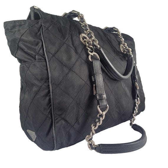 Prada Black Quilted Nylon Chain Tote Bag - Y2K Designer  display picture 3