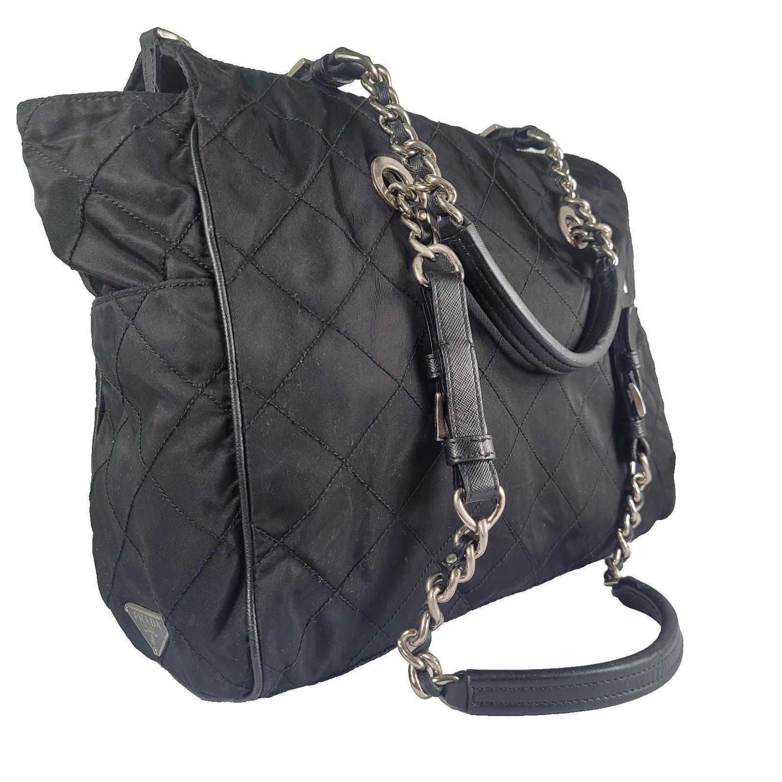 Prada Black Quilted Nylon Chain Tote Bag - Y2K Designer Handbag - Etsy