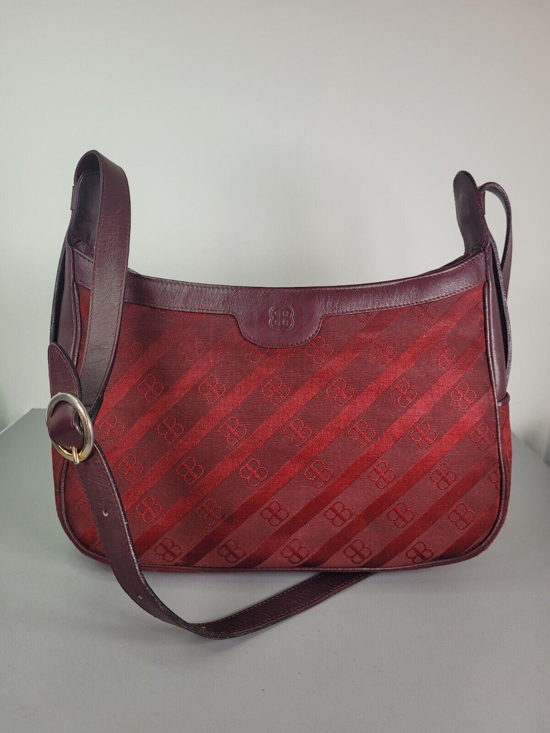 Vintage Balenciaga Burgundy Monogram Shoulder Bag Crafted in