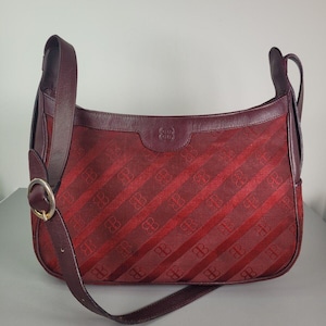BALENCIAGA Tasche. Vintage Balenciaga Burgund Monogramm Umhängetasche.