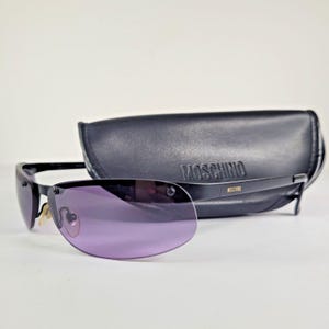Vintage Y2K Moschino Purple Rimless Sunglasses M3144-S Unisex 90s 2000s Designer Eyewear Made in Italy Retro Fashion