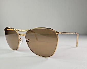 Vintage MELOR Pilot Sunglasses | Gold-Tone Frame, Brown Lenses