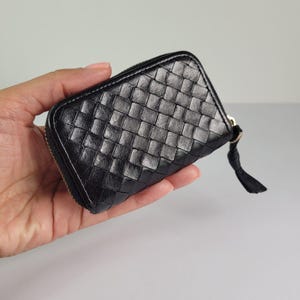 BOTTEGA VENETA zwarte Intrecciato leren portemonnee kaartetui portemonnee Made Italy 10,6 cm luxe designer geweven