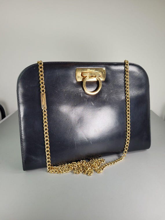 FERRAGAMO Bag. Vintage Salvatore Ferragamo Gancini Black Leather Crossbody Bag. Etsy Canada