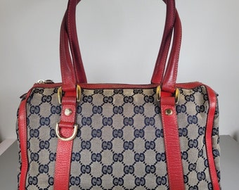 GUCCI Bag. Vintage Gucci Abbey Red and Grey/ Navy Boston Bag from Y2K era.