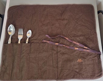 Hermès bruin gereedschapshouder voor bestek - luxe keukenopberger - opbergzakje met 6 sleuven