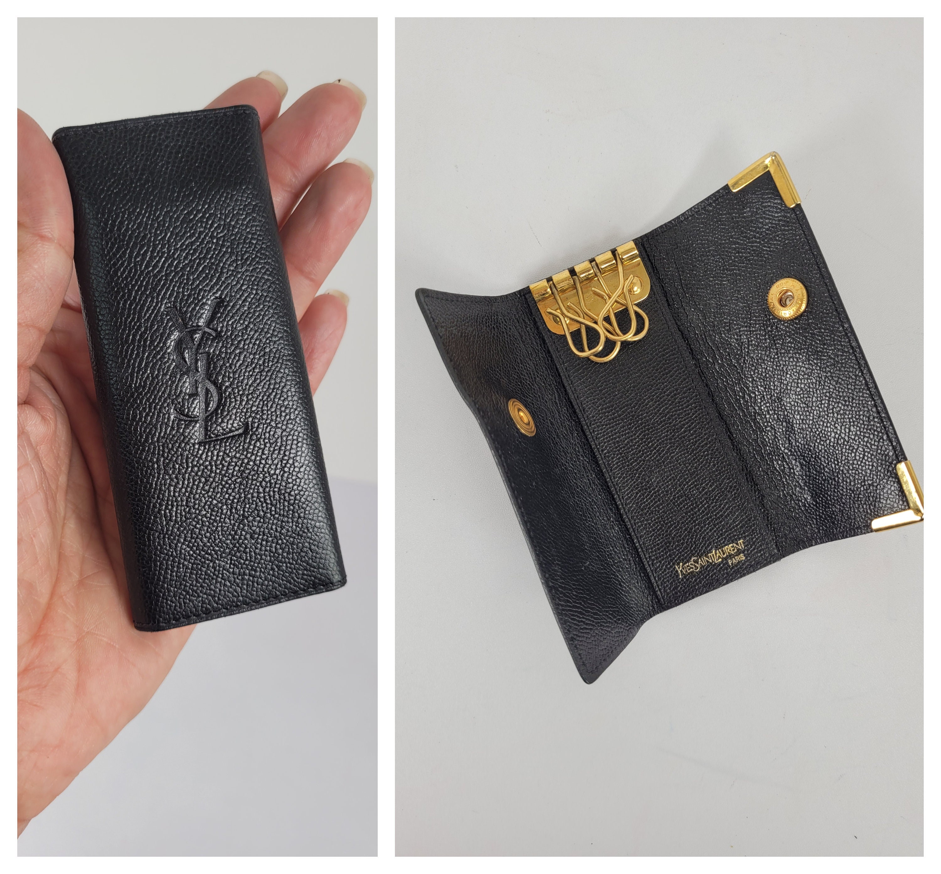 YSL Key Wallet. Yves Saint Laurent Vintage Black Leather Purse/ Key holder  / . Authentic YSL designer key chain purse