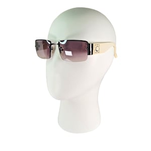 Vintage Y2K Designer Cabouchon Rimless Sunglasses Purple Tinted Lenses In Case