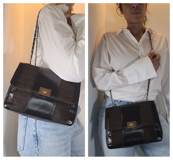 CHANEL Bag. Chanel Vintage Brown Leather Canvas Horizontal -  Singapore