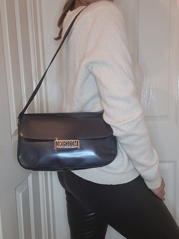 Vintage 90s Moschino Leather Shoulder Bag Purse - Redwall