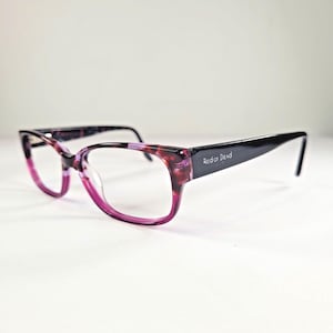 Occhiali da vista rettangolari vintage con montatura screziata rossa o viola morta, 53-16-135, viso medio grande, occhiali da stilista punk alternativi anni '90 Y2K