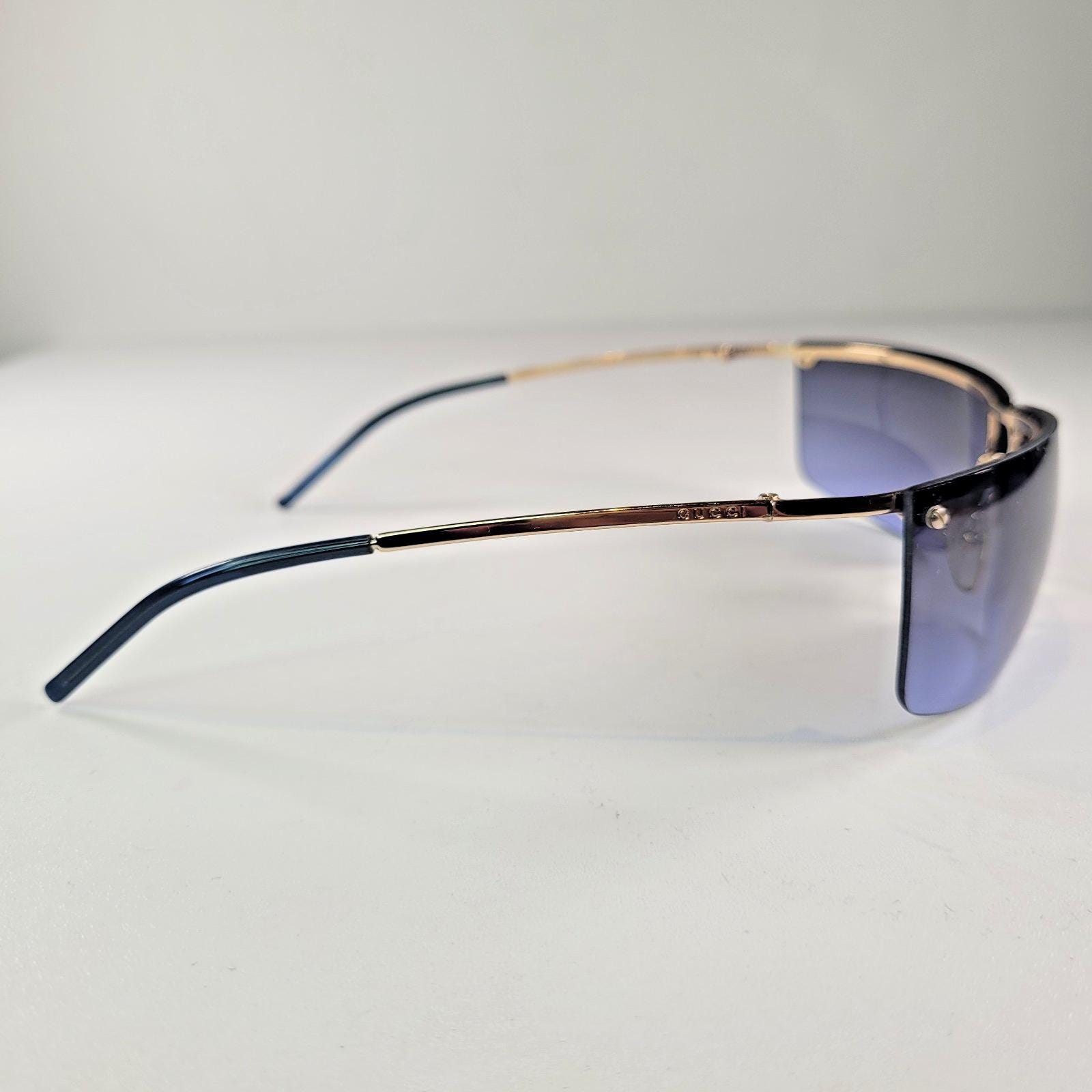 Vintage Gucci GG2653 Shield Sunglasses Y2K Blue Grey Lenses Gold