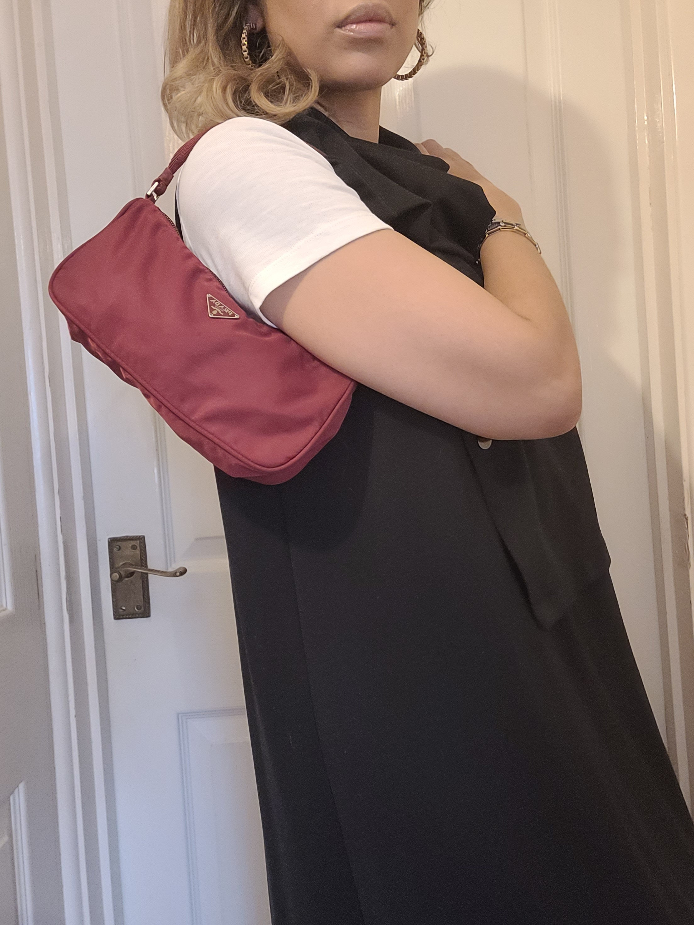 PRADA Bag. Prada Tessuto Vintage Dark Red Berry Red Shoulder