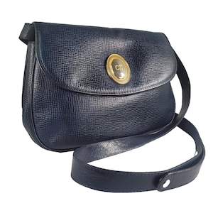 Vintage 80s Christian Dior Navy Blue Leather Shoulder Bag CD