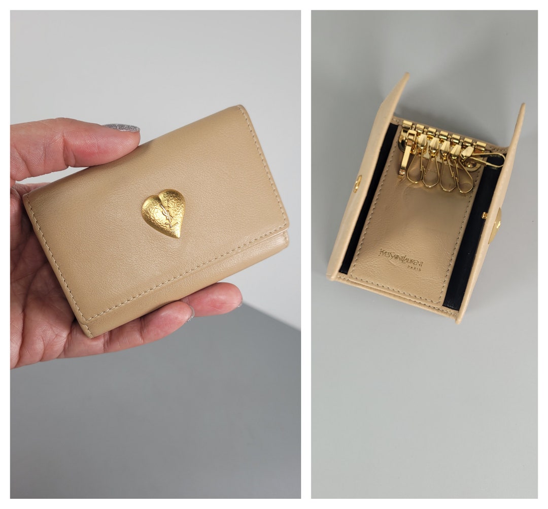 YSL Key Wallet. Yves Saint Laurent Vintage Beige Leather Purse/ Key