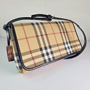 Burberry Vintage Y2K Nova Karo Umhängetasche Beige Canvas Leder Medium Rechteckig Karomuster Designer Handtasche Anfang 2000er Jahre Authentisch