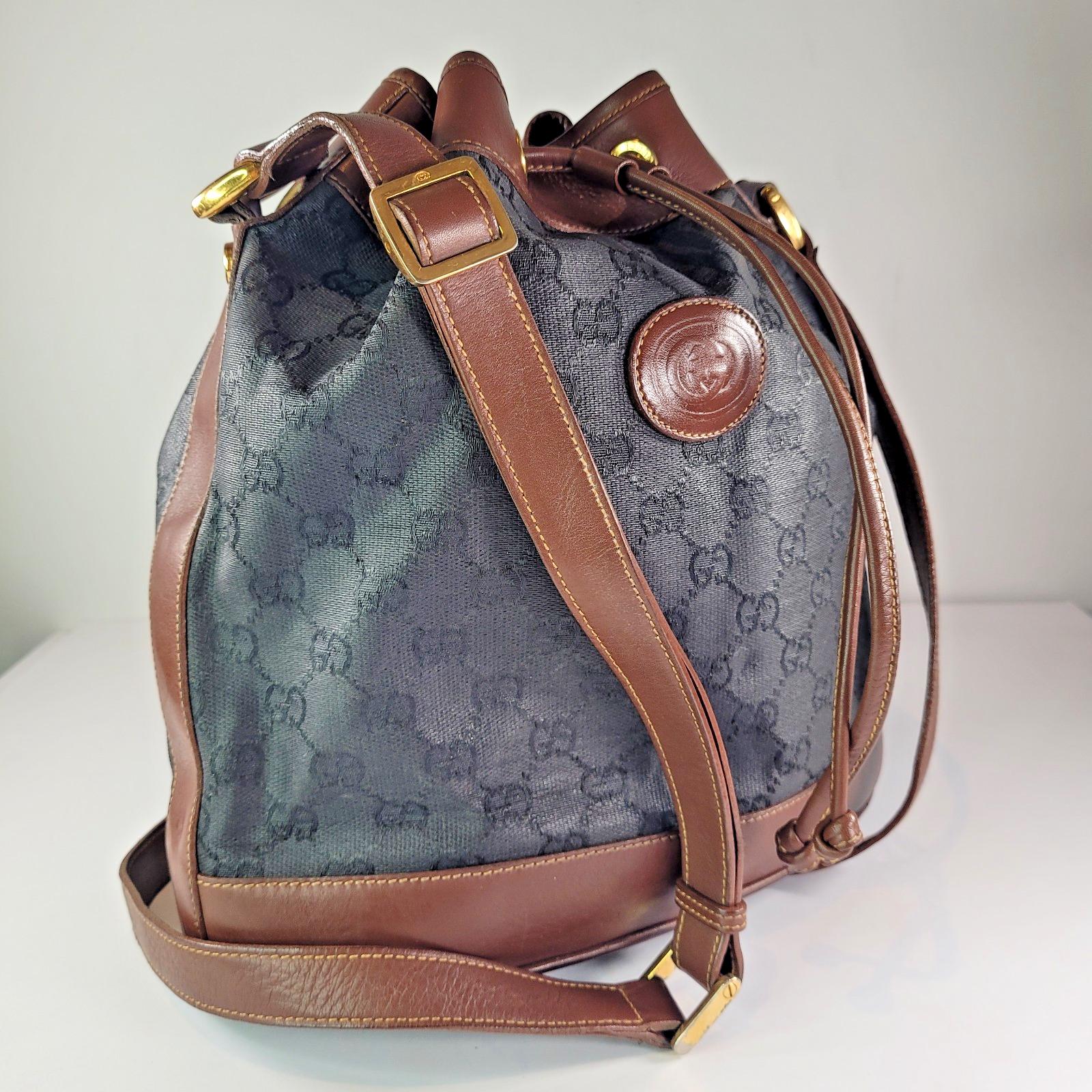 Vintage 80s–90s Gucci Black GG Canvas & Brown Leather 