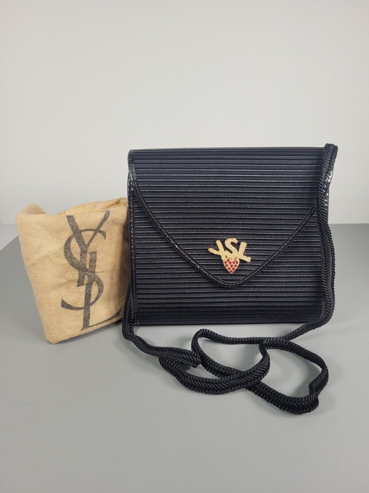 YSL Bag. Yves Saint Laurent rare vintage black evening bag from 90s