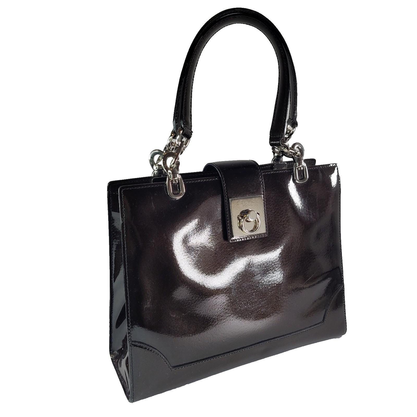 Vintage Celine Dark Brown Leather Top Handle Handbag Y2K Era - Etsy