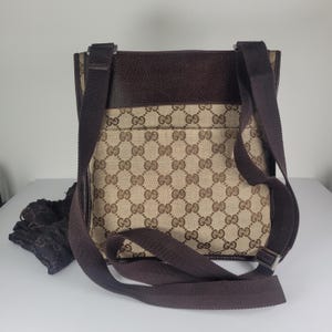 Gucci Vintage GG Monogram Web Messenger Crossbody Bag | Brown Canvas & Leather