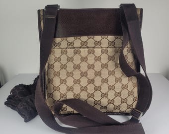 Bolso bandolera Gucci Vintage con monograma GG y tribanda / Lona y piel marrón