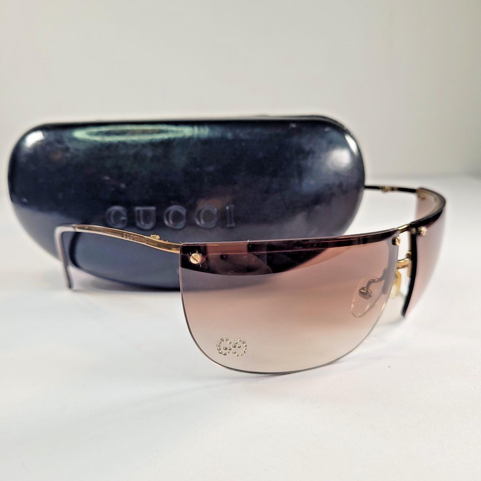 Vintage Y2K Gucci GG2652/S Strass Crystal Logo Shield Sunglasses