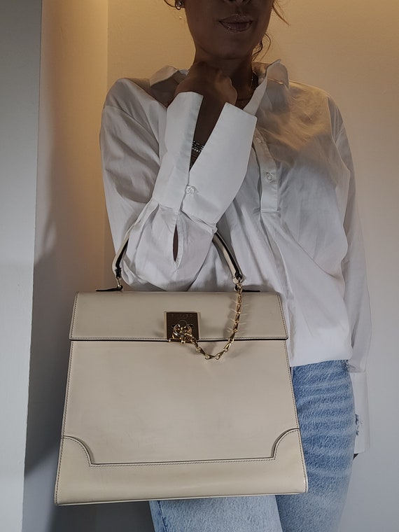 CELINE Bag. Céline Vintage Cream Leather Top Handle Toggle - Etsy