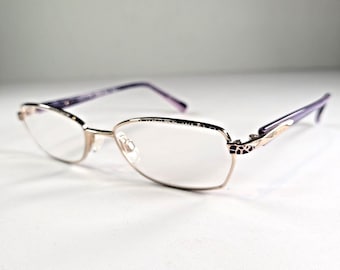 Occhiali vintage Jaeger in titanio con montatura viola, anni '90 e 2000, stile minimalista, provenienti dal Giappone.