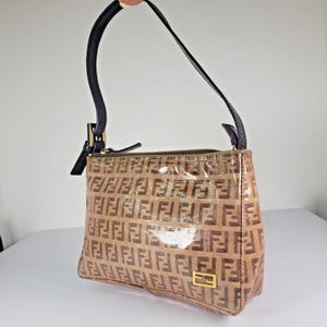 Authentic Fendi Vintage Brown Zucchino Canvas Pochette Shoulder Bag Y2K Designer Handbag Made in Italy Certificate Included