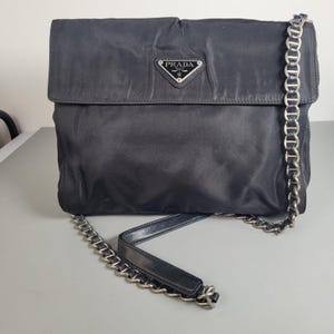 PRADA Bag. Prada Tessuto Black Shoulder bag with chain strap.