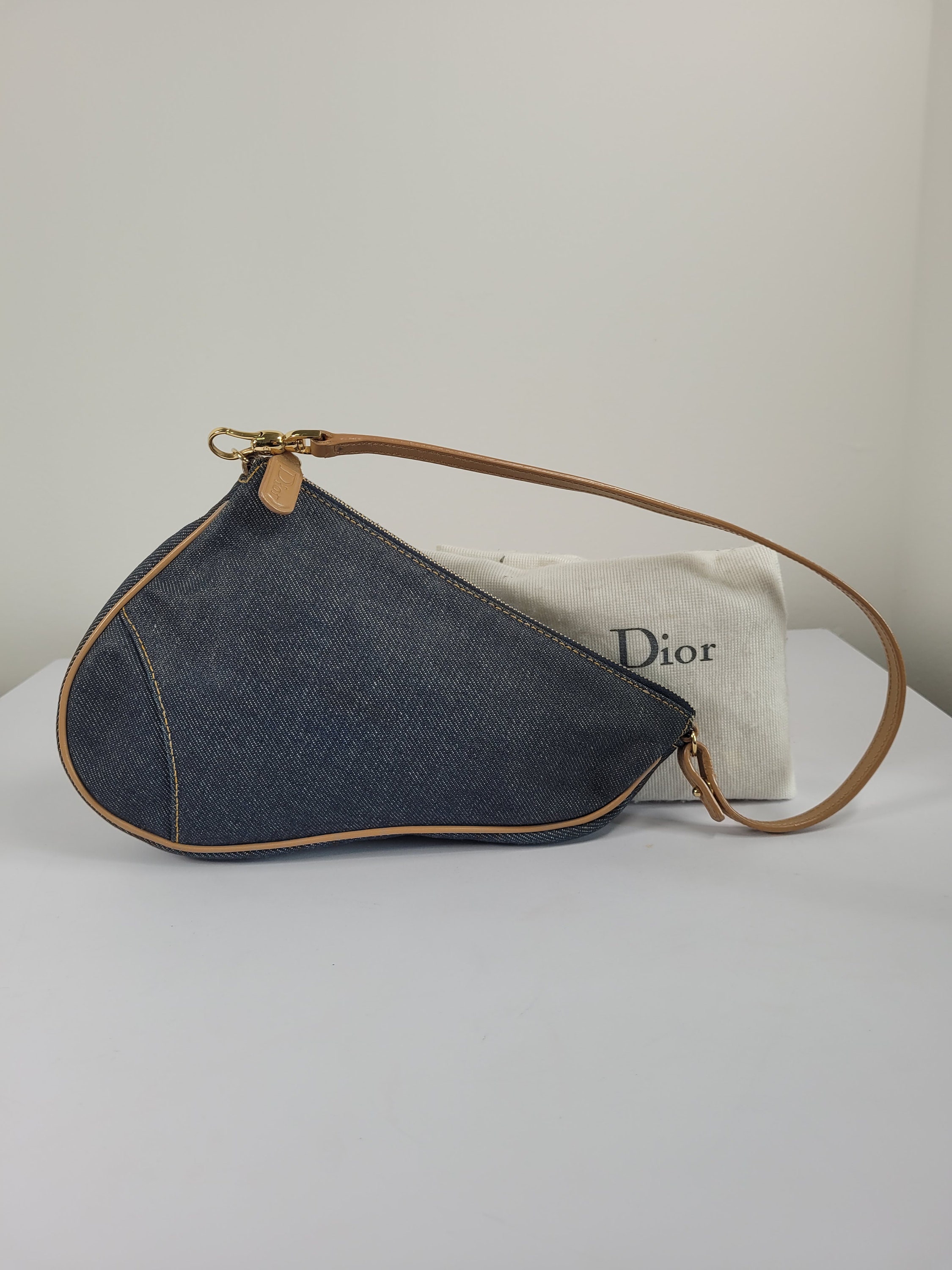 Dior Blue Denim Saddle Pochette Leather Pony-style calfskin Cloth  ref.960955 - Joli Closet