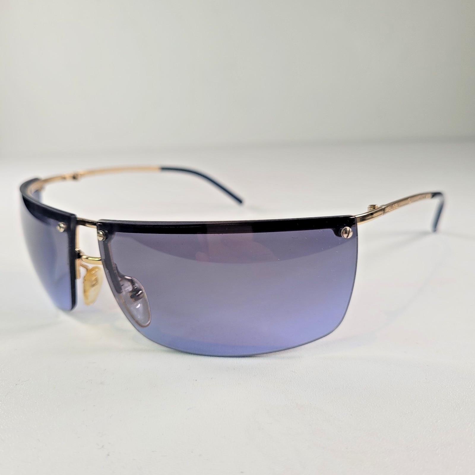 Vintage Gucci GG2653 Shield Sunglasses Y2K Blue Grey Lenses Gold