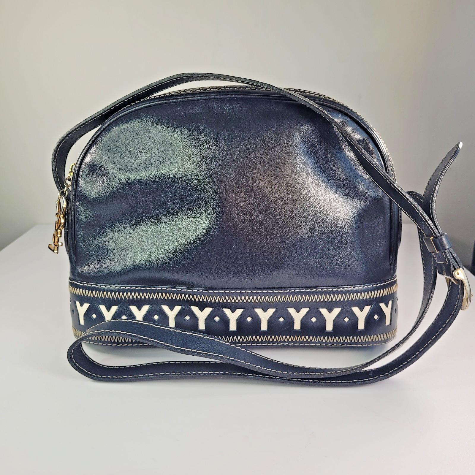 バッグ 1980s yves saint laurent leather bag Vintage YSL Leather Shoulder Bag, 1980s Navy & White Y Logo - Etsy