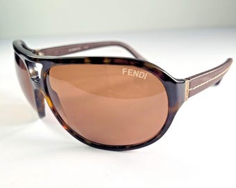 Fendi Y2K Pilot Style Sunglasses Tortoiseshell Frame Brown Lenses