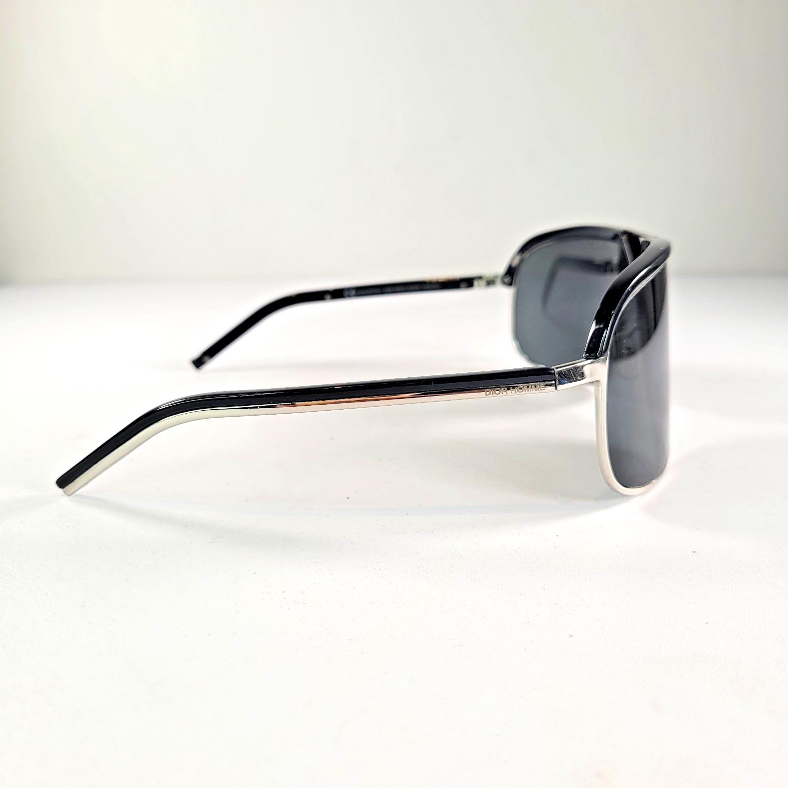 Vintage Dior Homme RZS7K Shield Sunglasses Black Silver Designer