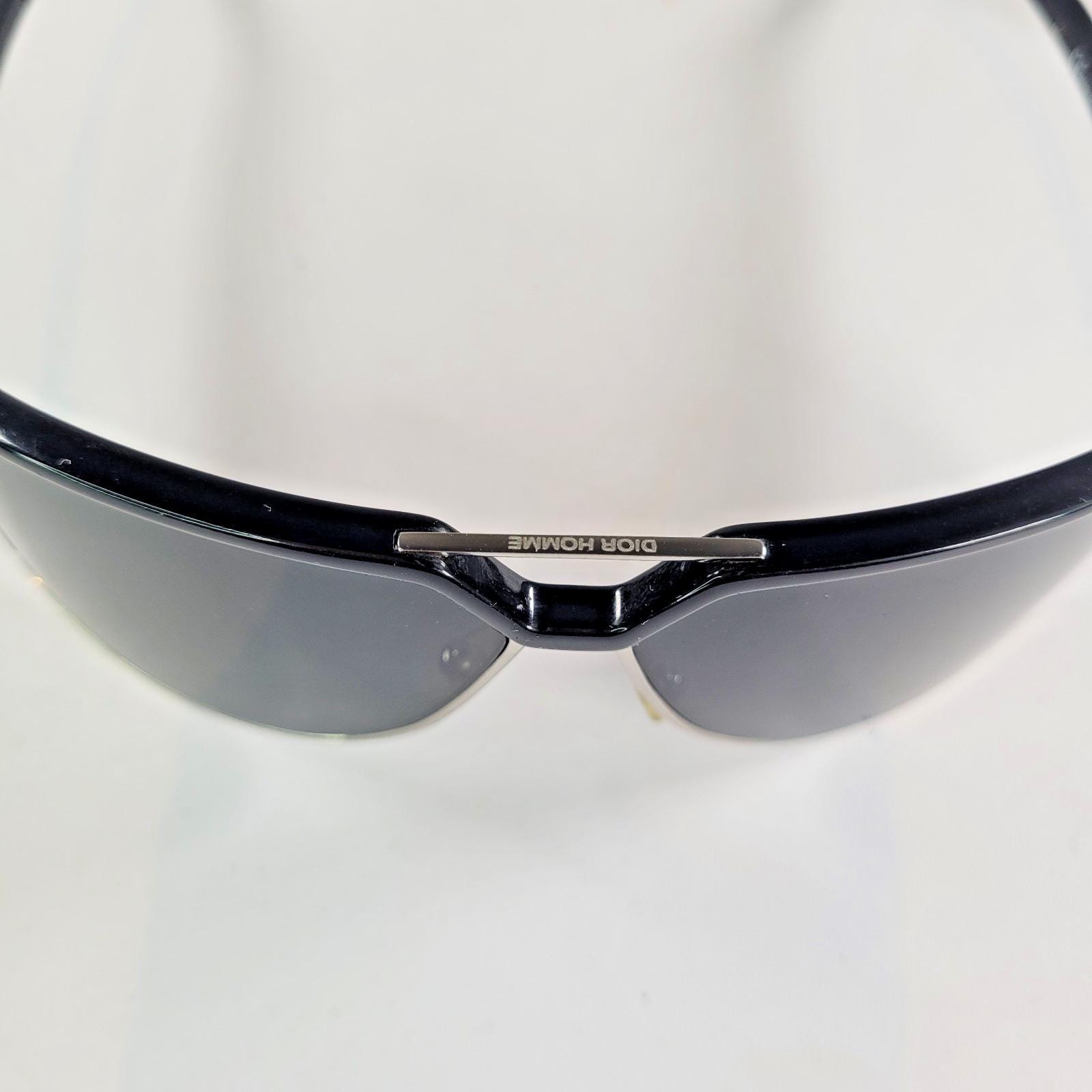 Vintage Dior Homme RZS7K Shield Sunglasses Black Silver Designer