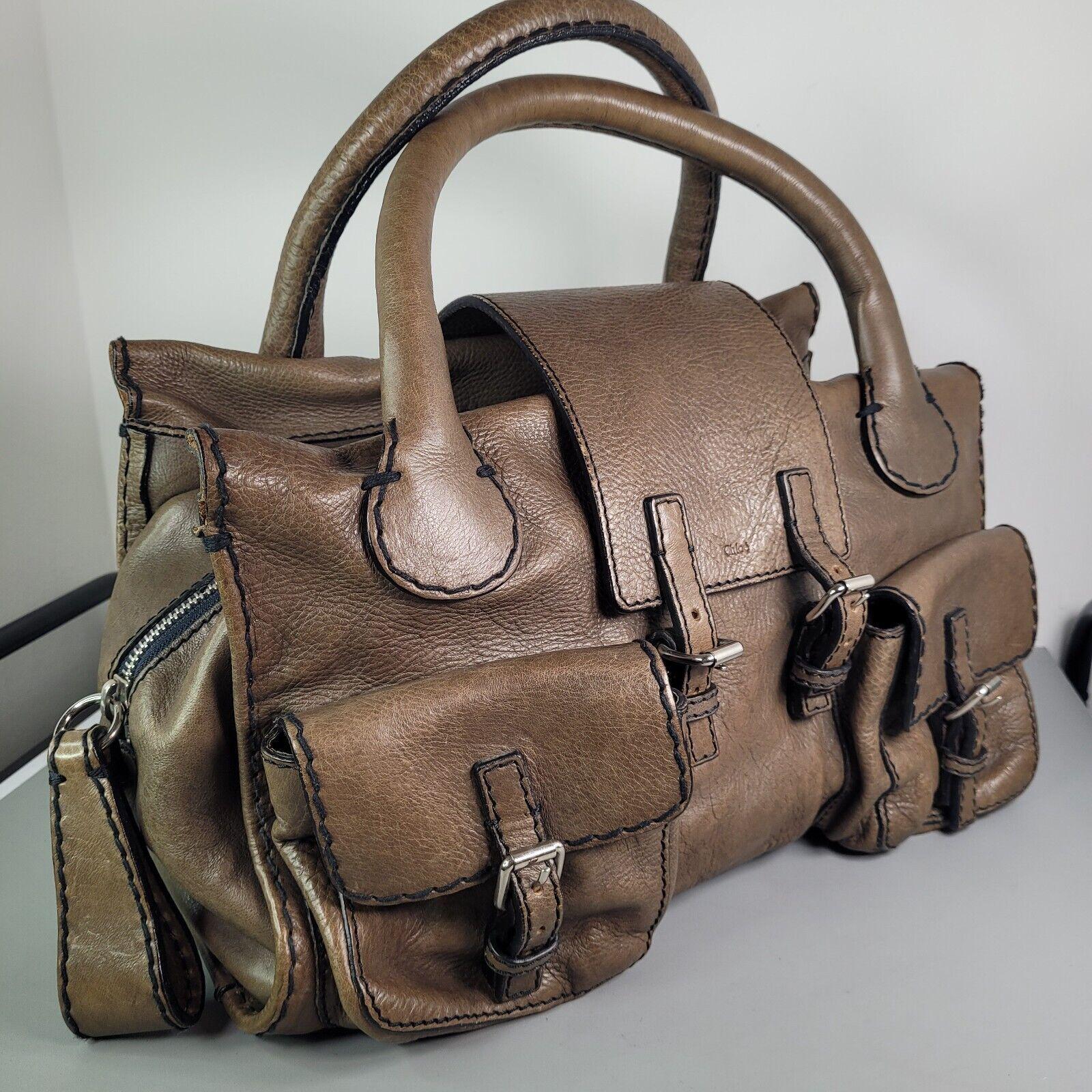 バッグ Vintage Chloe Leather Shoulder Bag y2k Vintage Chloé Edith Shoulder Bag | Y2K Khaki Leather