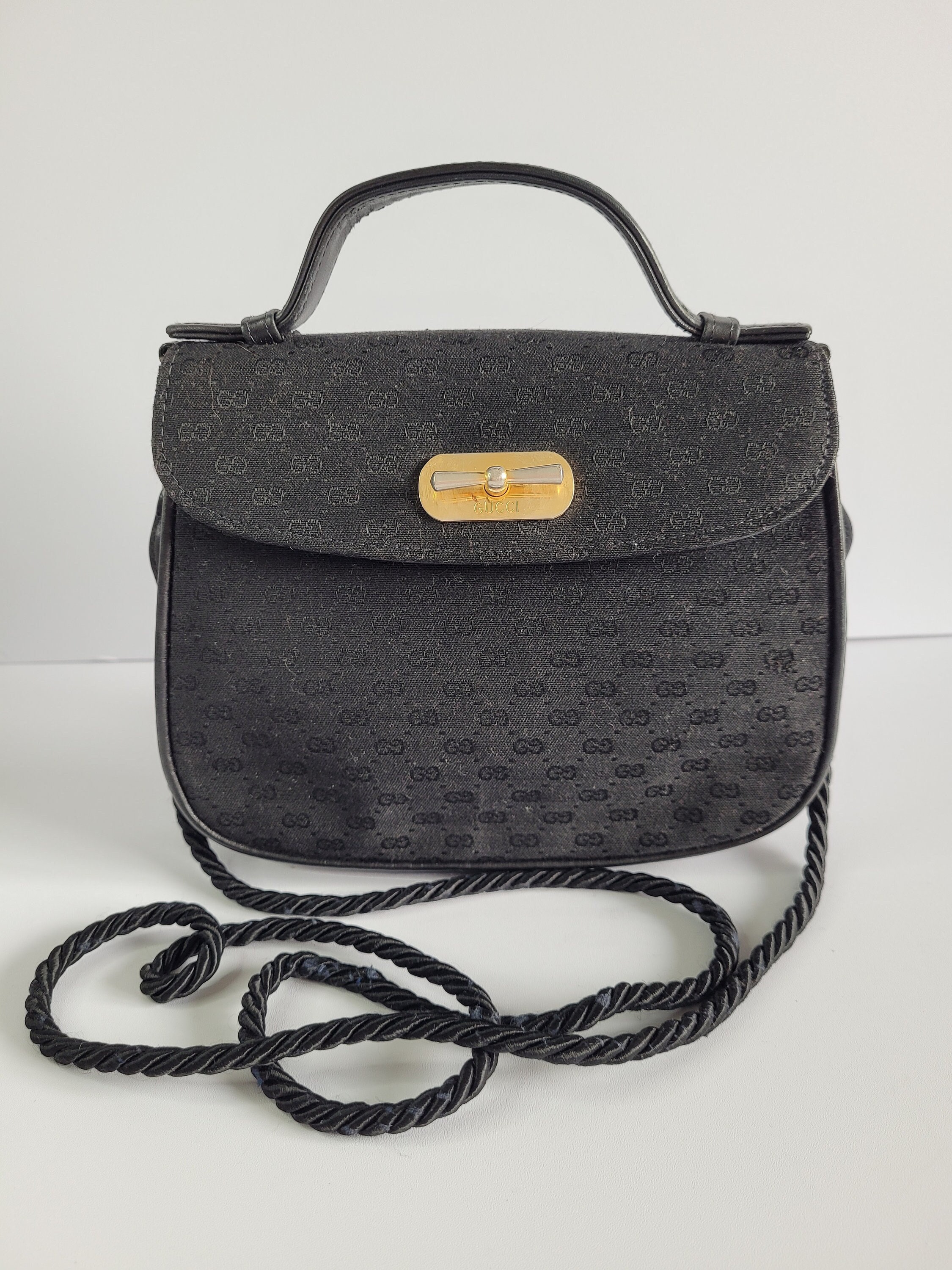 Gucci Bag. Vintage Gucci Mini GG Guccissimo Monogram Black Shoulder / Crossbody Bag.Authentic Gucci Designer Purse .