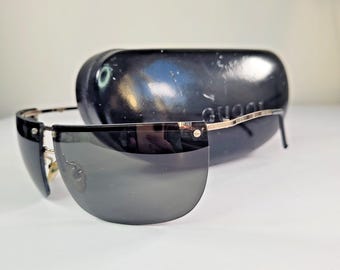 Gucci Oversized Rimless Sunglasses Shield Wraparound White Dark