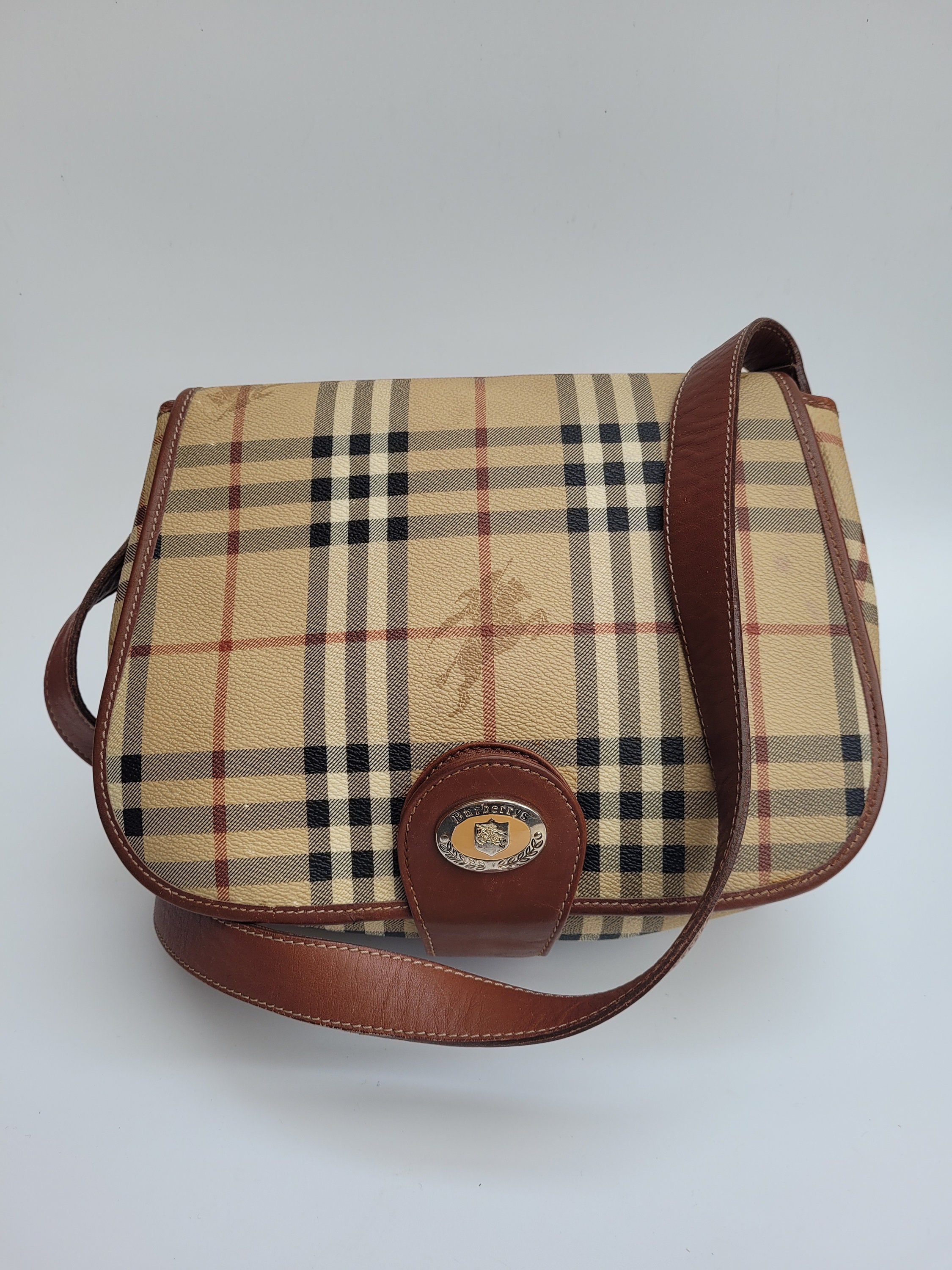 BURBERRY Bag. Vintage Burberrys Beige and Brown Check Tartan 