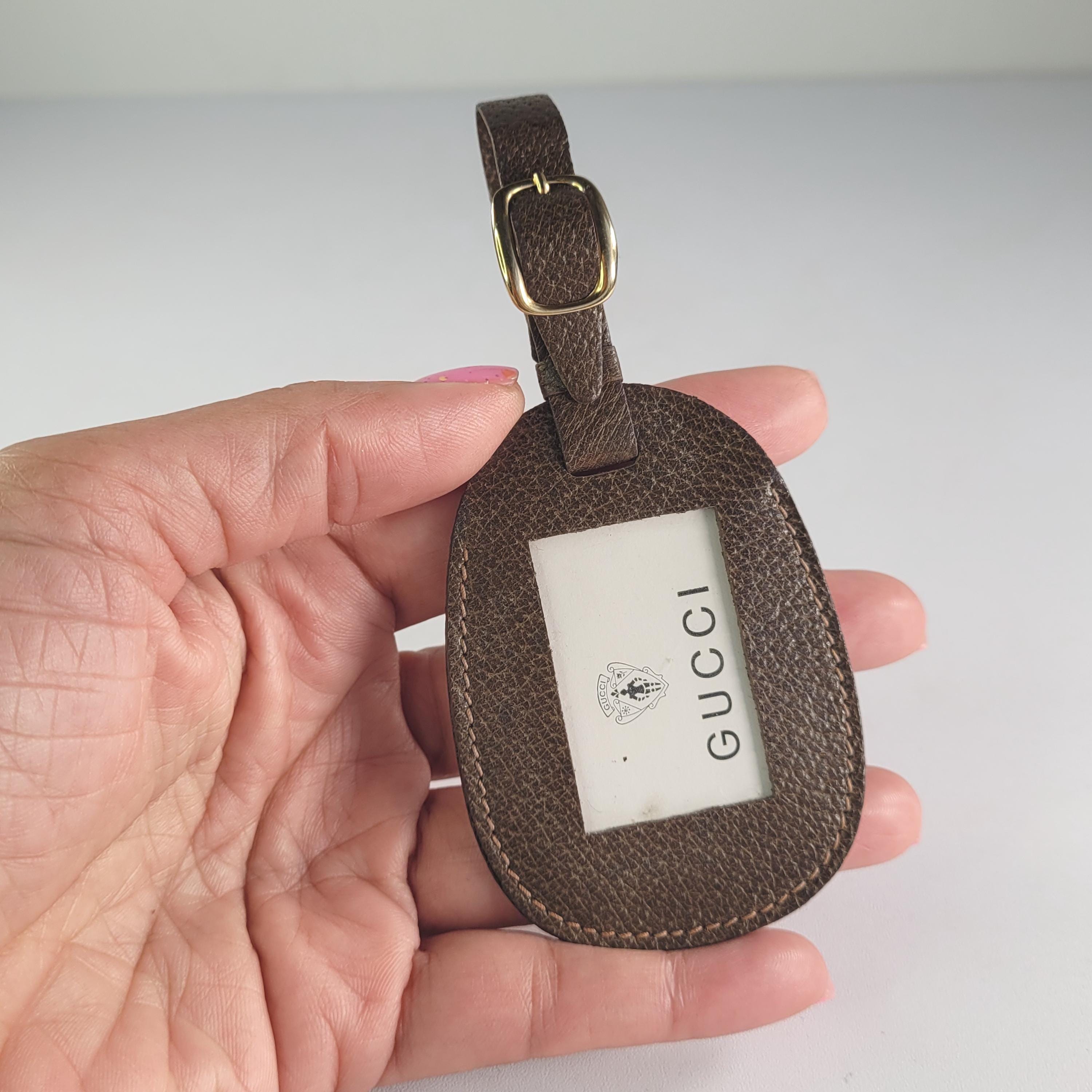 Vintage 1980s Gucci Brown Leather Luggage Tag Bag Charm – Italian