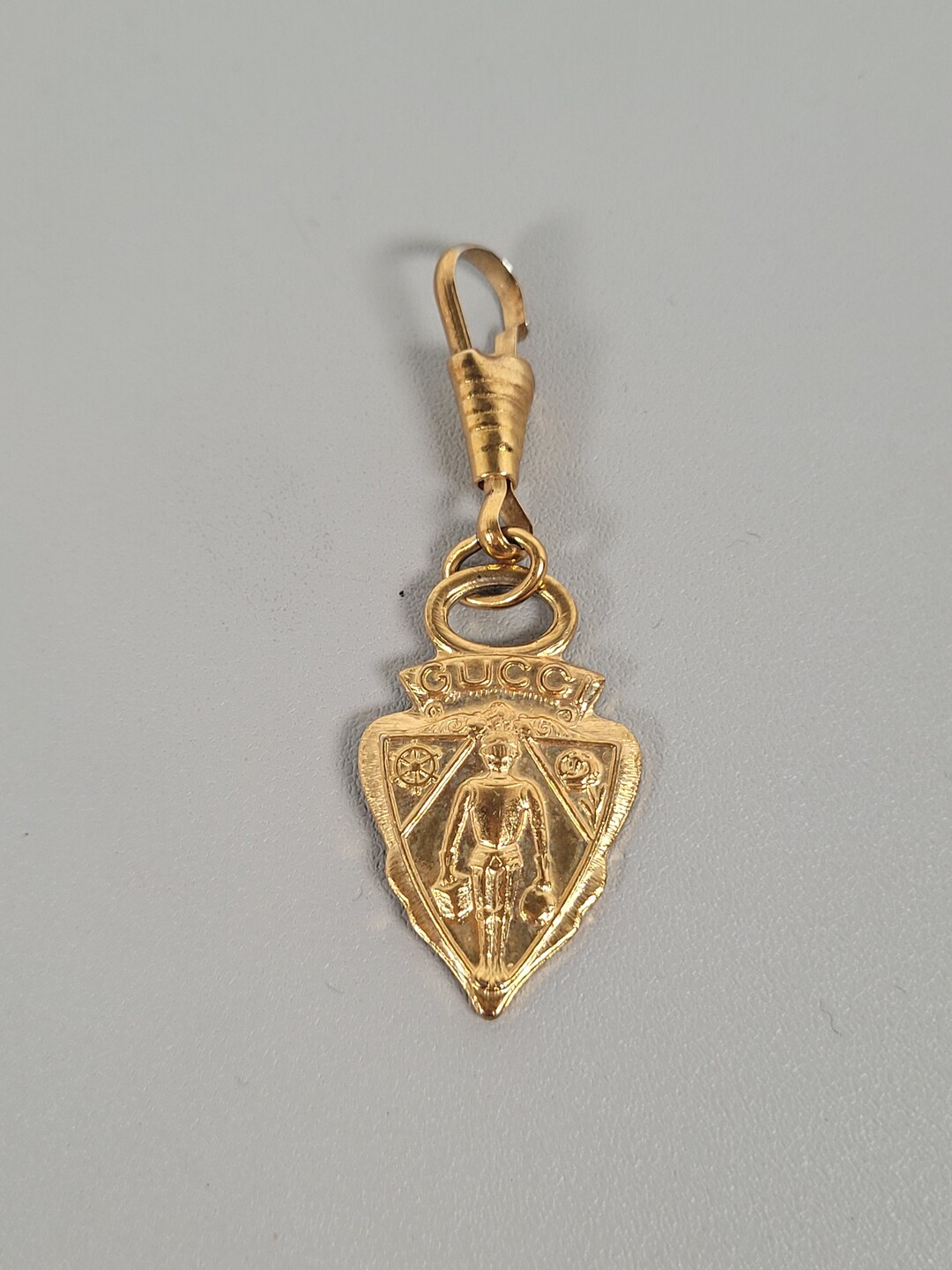 GUCCI Bag Charm. Gucci Gold Crest Handbag Vintage Zipper Pull / Charm