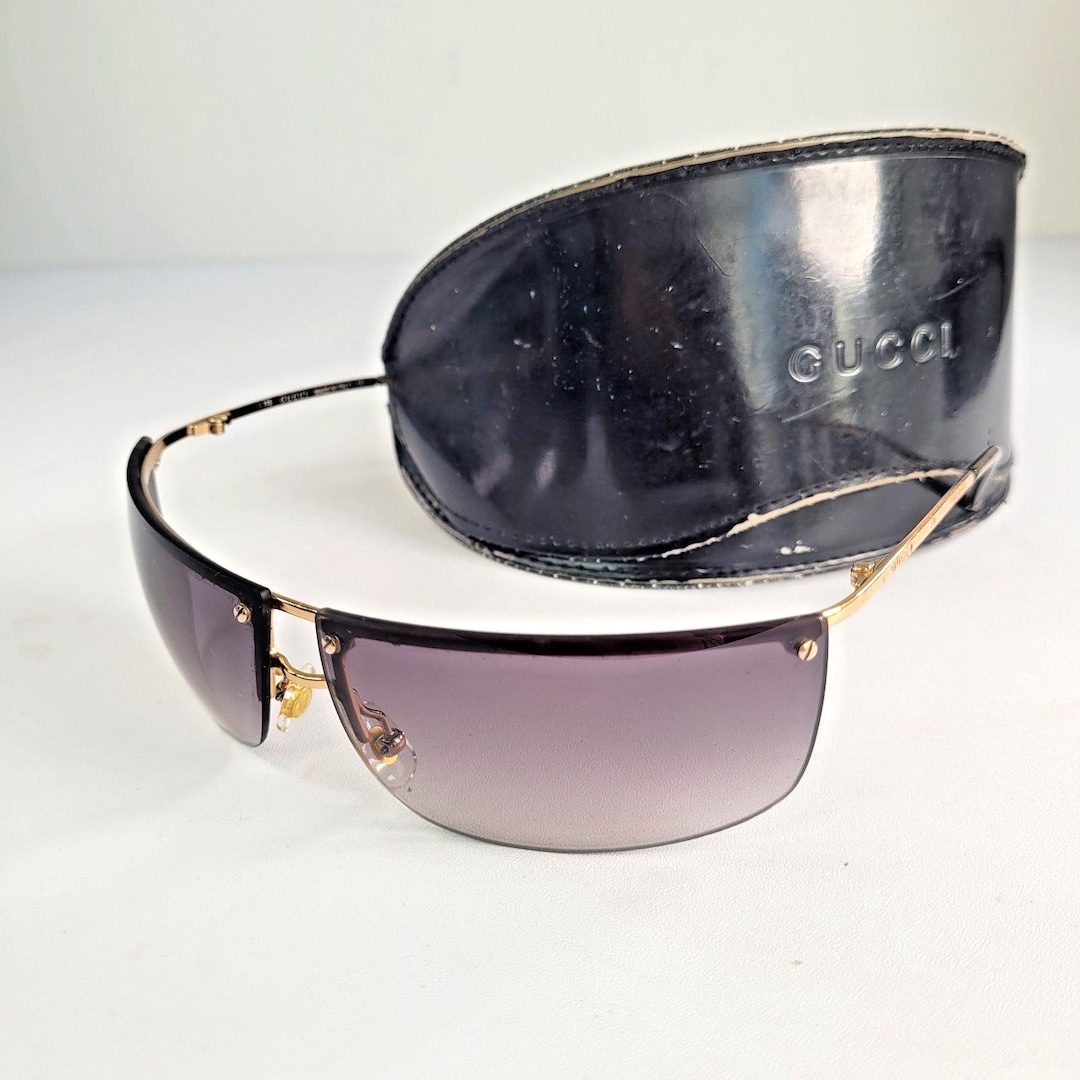 Gucci Rimless Shield Sunglasses Gold Y2K Minimalist Designer - Etsy