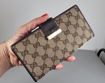 GUCCI Wallet. Vintage Gucci Brown GG Monogram long wallet/ purse from Y2K era