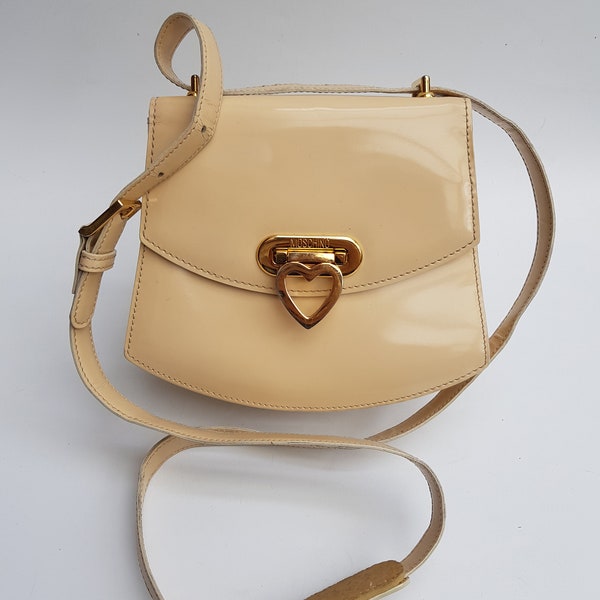MOSCHINO Bag. Moschino by Redwall Vintage Cream Beige Leather Shoulder / Crossbody Bag. Italian designer purse.