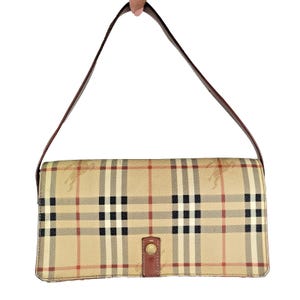 Authentic BURBERRY Nova Check Y2K Shoulder Bag PVC Beige Vintage Coated Canvas Designer Handbag 90s 2000s Preppy Luxury Fashion