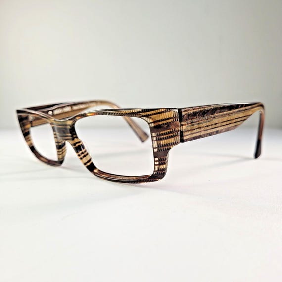 Alain Mikli Rectangular Glasses: Brown Striped Pa… - image 1